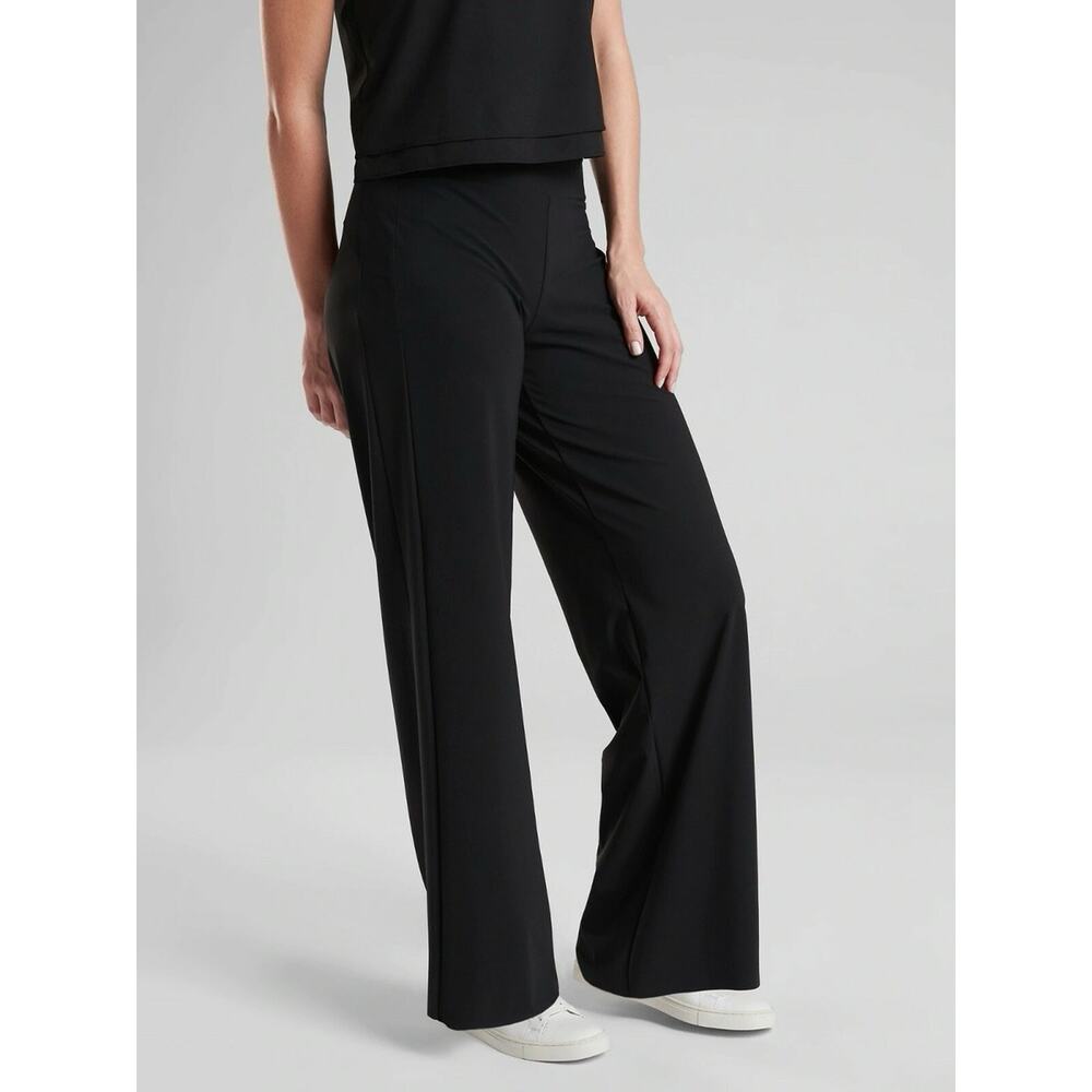 Athleta Meridian Wide Leg Pants Black Commuter Travel Work Pull On Womens S Tall